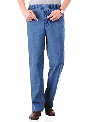 Soojun Mens Casual Loose Fit Elastic Waist Denim Pants, Denim Blue, 40W x 32L - Thumbnail 7