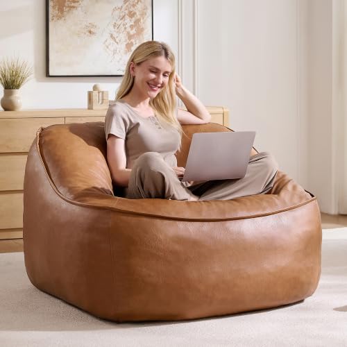Image of AMERLIFE Oversized Bean Bag Chair for Adults, PU Boneless Chair, Brown