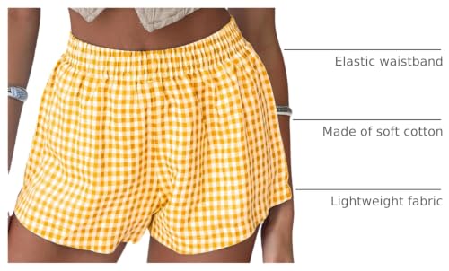 Image of Chunoy Women's Plaid Boxer Shorts Summer Casual Gingham Pajama Bottoms Short with Pockets