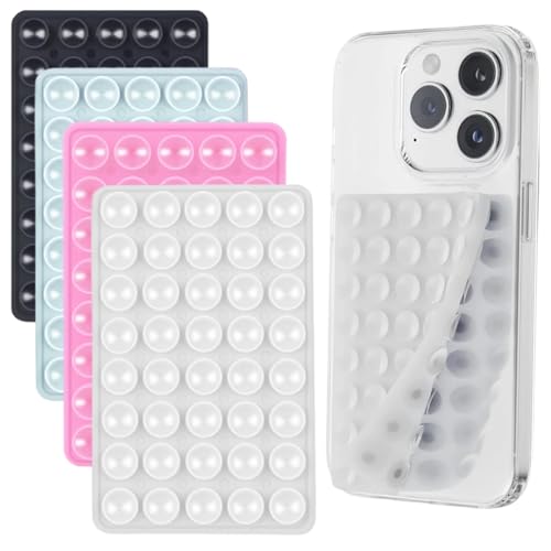 AUXHCYL Lot de 4 ventouses double face en silicone pour selfies et vidéos, support à ventouse pour tous les modèles de téléphones portables (transparent,...
