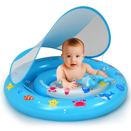 Oukitoymer Baby Pool Float with UPF50+ Sun Protection Canopy