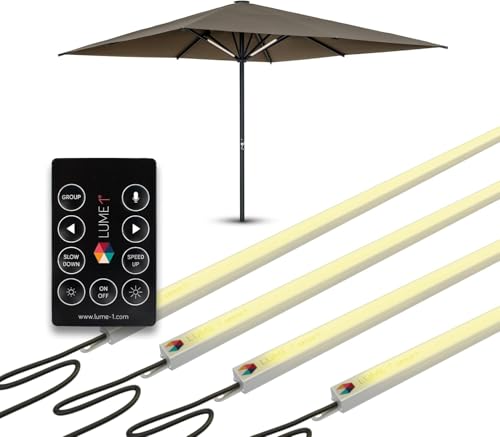 Éclairage pour parasol avec télécommande, lampes pour la restauration, 2-4 bandes LED, blanc chaud avec 1000 lumens, 2700 kelvins, éclairage agréable, modèle 2026...