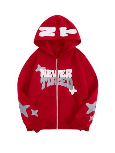 Image of SOLY HUX Boy's Zip Up Hoodies Y2k Letter Graphic Sweatshirt