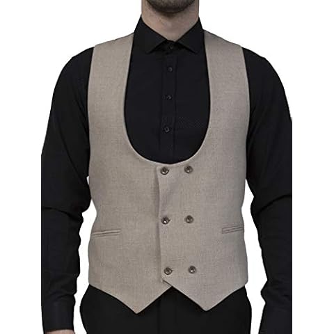 Jack Martin - Camel Tweed Double Breasted Waistcoat (48" Chest, No Waistcoat Chain) Beige Cover