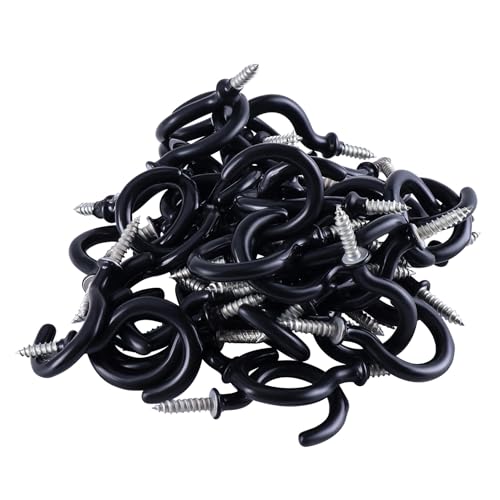TIOMIOSEA Ganchos de rosca negros, 45,41 mm, 50 unidades, tornillo de gancho grande, gancho de techo para atornillar, gancho de pared para atornillar, tornillos para colgar llaves, tazas, macetas