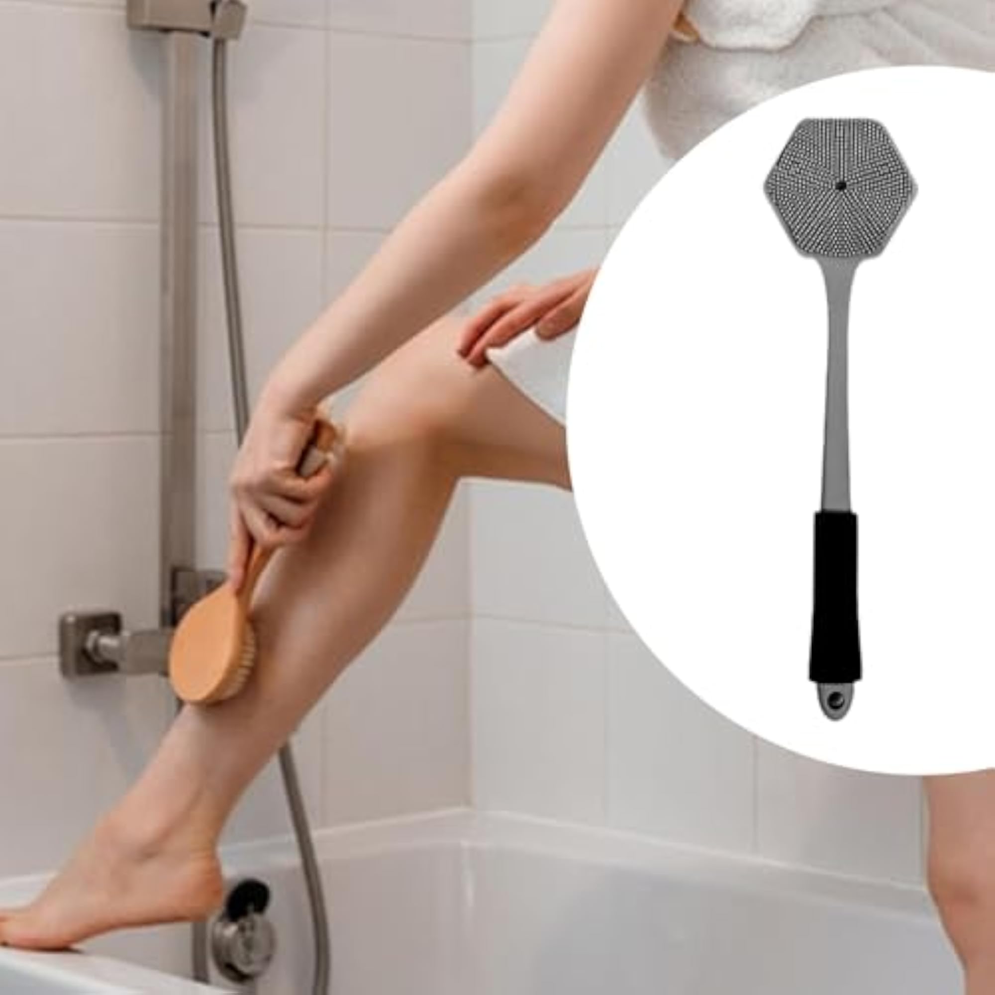 Silicone Back Scrubber for Shower, Non-Slip Handle Gray