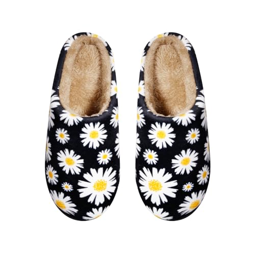 Slippers for Women Floral Printed Fluffy House Slippers Memory Foam Slip on Home Shoes with Indoor Outdoor Soles