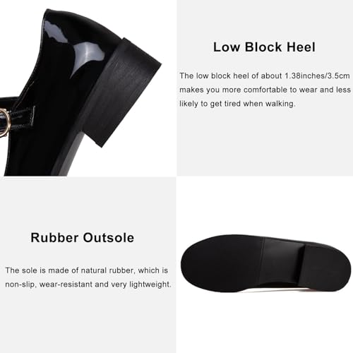 Women's Fashion Patent Leather Mary Jane Flats Classic Round Toe Comfort Non-Slip Casual Dress Shoes with Adjustable Ankle Strap for Work, School & Daily Wear Sizes 4.5-104