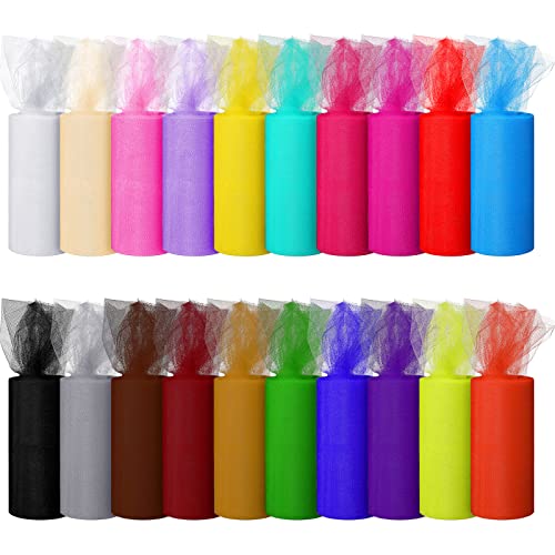 20 Colors Rainbow Tulle Rolls 6 Inch by 25 Yards Tulle Fabric Spool Ribbon Netting Fabric Spool Gauze Mesh Ribbon DIY Crafting Favor Supplies for Tutus Wedding Party Decorations Wrapping Skirt Dress