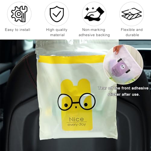 Image of 15 PCS Car Trash Bags, Easy Stick-On Disposable Car Garbage Bags Leak-Proof Vomit Bags, Waterproof Self Adhesive Cleaning Bags for Vehicles Bedrooms Offices, Car Accessories (Little Yellow Man)
