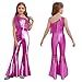 YiZYiF Kids Girls One Shoulder Flared Jumpsuits Disco Fancy Dress Up Fringed Cosplay Party Bodysuits Hot Pink 10 Years