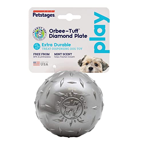 Planet Dog Orbee-Tuff Diamond Plate Silver Treat-Dispensing Dog Toy, Large #TOP7