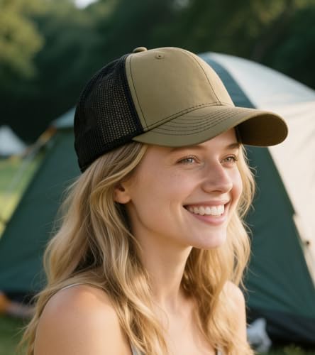 Image of 2-Pack Breathable Mesh Snapback Trucker Hats, Adjustable Baseball Caps for Men Women, Cotton-Poly Twill Outdoor