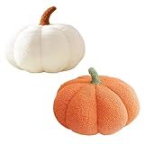 PangWuu 2 Stück 3D Gefüllte Kürbis Dekokissen Kürbiskissen, Halloween & Schlafzimmerdekoration, Kinderzimmer Zierkissen, Sofa Kissen Weiß und Orange 23cm