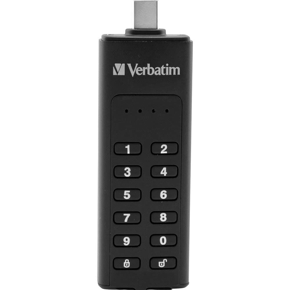 VERBATIM Chiavetta USB Keypad Secure I USB tipo-C I 32GB I Memoria USB con codice di protezione e crittografia I Prolunga USB-C inclusa I USB tipo C per Laptop Notebook ecc. I Nera