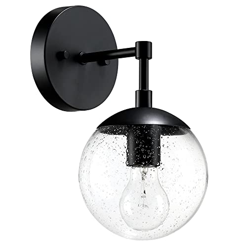 Image of Design House Gracelyn 1-Light Dimmable Wall Sconce, Clear Seedy Glass Globe, Matte Black, 588871-BLK