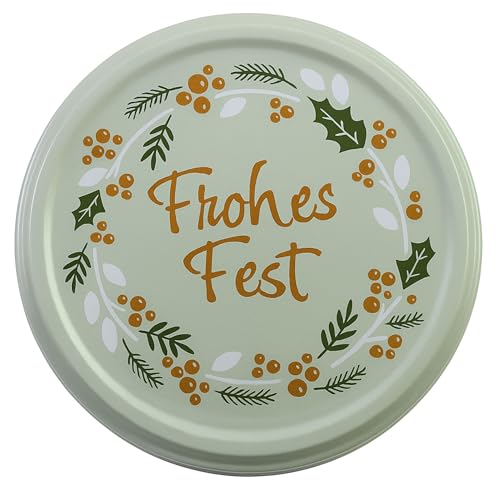 10er Set Schraubdeckel für Gläser 82 mm – Ersatzdeckel für Einmachgläser mit Frohes Fest Motiv – Twist Off Deckel für Sturzgläser – Einmachdeckel für Marmeladengläser