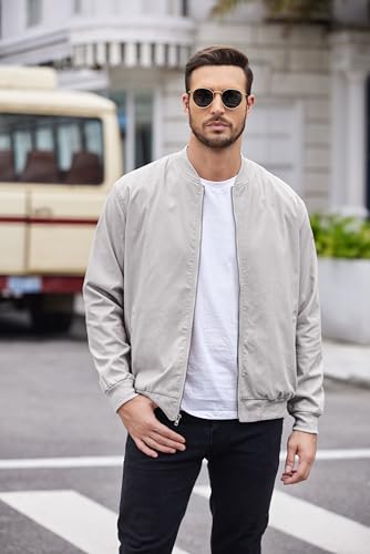 Coofandy Men'S Flight Bomber Jacket Zip Up Windbreaker Jacket Varsity Softshell Jacket Light Grey thumb #2