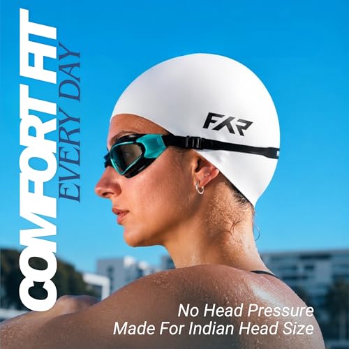 Image of Swimming Cap for Men, Women & Kids 6-14 Boys Girls |100% Silicone Swim Cap for Long Hair| Indian Head Size Cap Comfort (Pearl White, Plain)