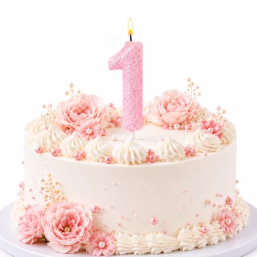Image of Wanna Party Glitter Designer Pink Number 1 Birthday Candle, Numerical Cake Candle for 1st Birthday, Cake Cutting, Birthday Party Decoration & Celebration Supplies - 1PC