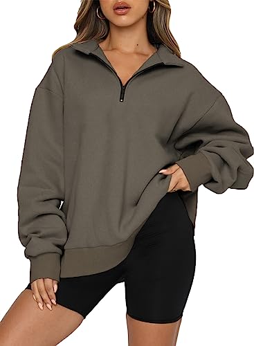 Dokotoo Sweatshirt Damen Basic Reißverschluss Langarmshirt Herbst Winter...