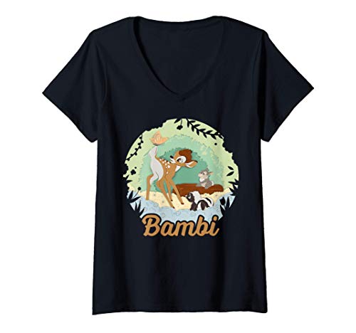 Mujer Disney Bambi Group Shot Paper Cut Logo Camiseta Cuello V