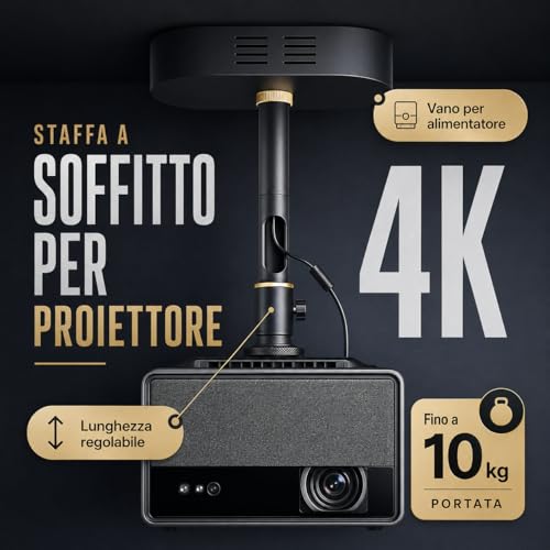 Soporte de techo para proyector giratorio 360° y longitud ajustable de 18 a 48 cm 2
