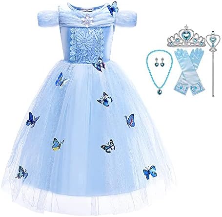 DOSRFINI Princess Cinderella Costume for Little Girls Toddler Princess Dress Up with Accessories Elsa Cosplay Queen Snow