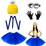 EZTZMCN 6 Pcs Halloween Costume for Adult Women, Costume Accessories with Goggles/Yellow Beanie/Blue Dress/Suspenders/Gloves for Halloween Dress Up