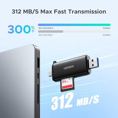 Image of UGREEN SD 4.0 312 MB /s Memory Card Reader Aluminium USB 3.0 USB C Dual Connector SD Card Adapter Compatible with iPhone 16 /Android /Windows /macOS