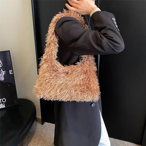 Image of Fluffy Shoulder Hobo Bag Handbag and Purse Women Y2K Fuzzy Soft Plush Underarm Tote Bag