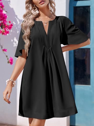 Image of Wenrine Womens Flutter Short Sleeve Mini Dress Casual V Neck Loose Flowy Summer Dresses