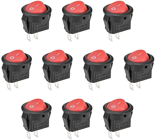 XYWHPGV SPST Mini Boat Rocker Switch Red Round Toggle Switch for Boat Car Marine 2 Pin ON/OFF AC 250V / 3A 125V / 6A 10PCS(eb8e9 48474 763bf 07eb4 39a39 96094