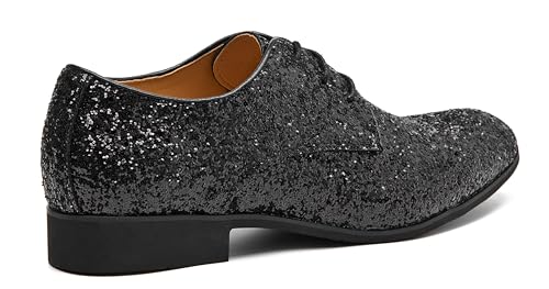 Image of Men's Glitter Oxford Dress Shoes Loafer Burgundy, Lace-up Design,Sparkly Glitter Encrusted for Wedding Prom Black Golden Silver Wine red