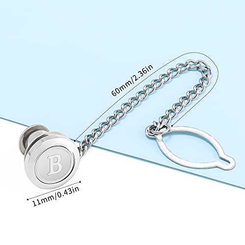 Dannyshi Mens Tie Pins With Chain Round Silver Wedding Business Initials A-Z Tie Clip Gift (B) #TOP4