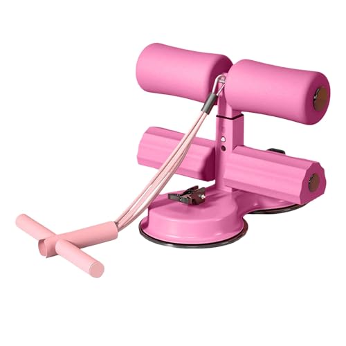 Sit Up - Barra di supporto per addominali con fascia di resistenza, supporto per piedi addominali al chiuso, con 2 ventose, attrezzatura per esercizi di fitness per casa e palestra (rosa)