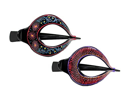 Hair Barrette Hand Painted Hair Clips. Styling For Women And Girls. This Attractive Hair Accessory Can Be Used As A Ponytail Holder Or A Hair Grip. For Thick Or Thin Hair. 2 Pcs Uniquely Hand Crafted #TOP28