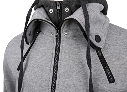 Maiyifu-GJ Men's Double Zipper Turtleneck Fleece Hoodie Lightweight Zip Up Hooded Jacket Long Sleeve Sweatshirt With Pocket4