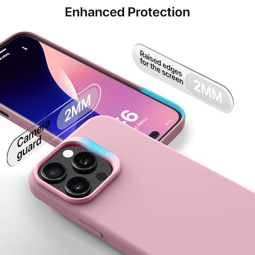 Image of eller sante Silicon Back Cover Case for iPhone 16 Pro Scratch Resistant TPU Shockproof 6ft Feet Drop Protection Support Mag-Safe Wireless Charging- Rose Gold
