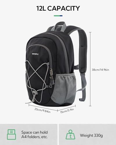 Waterfly Small Hiking Backpack 12L: Mini Lightweight Sport Rucksack with Chest Strap Daypack Compact Day Bag for Outdoor Travel Walking Camping Cycling Climbing Women Men Teenagers - Image 2