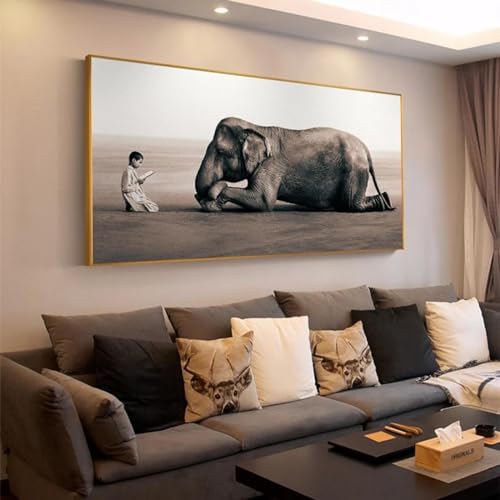 Tableau éléphant et bouddha déco salon moderne grand format