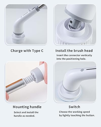Image of Electric Spin Scrubber, Portable Cordless Cleaning Brush with Adjustable Extension Rod Power Shower Scrubber with 8 Replaceable Cleaning Heads for Bathtub /Sink /Tile /Floor /Window /Bathroom