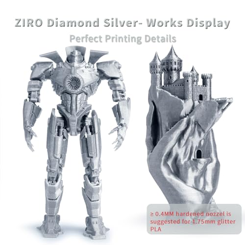 Image of ZIRO Shiny Sparkle PLA Filament with Glitter, Shining 3D Printer PLA Filament 1.75mm, Diamond Series 1.75 1kg /2.2lbs Spool, Neatly Wound, Fit Most FDM 3D Printers, Dimaond Silver