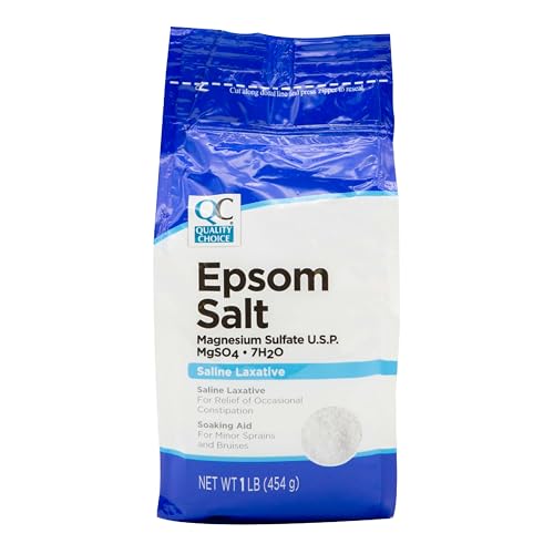 Quality Choice Epsom Salt Magnesium Sulfate Soaking Solution for Aches Pains Sprains or Bruises. Dual Purpose as Saline Laxative When Dissolved in A Drink as Instructed. 1 Pound Bag.