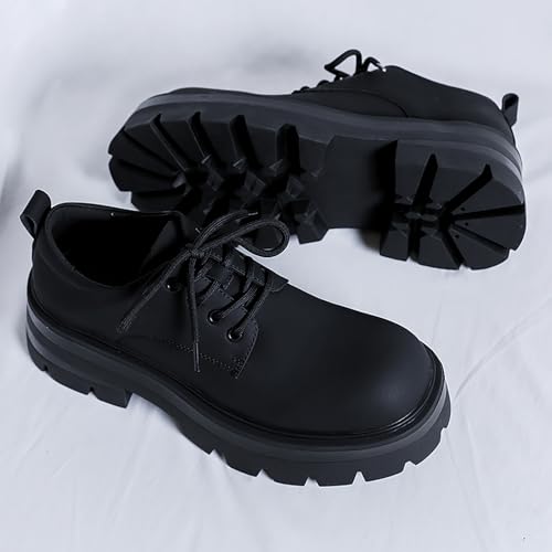 Men's Leather Platform Oxfords - Classic Round Toe Lace Up Dress Shoes -Comfort Non-Slip Lug Sole Chunky Heel Heightening Derby Shoes2