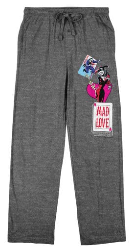 Batman Animated Series Harley Quinn and Joker Men's Heather Gray Sleep Pants