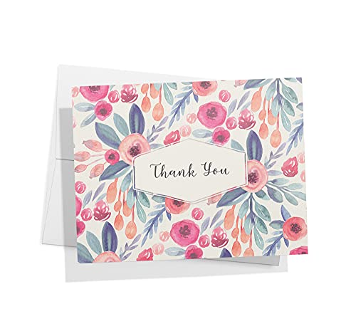 Image of Twigs Paper Watercolor Flowers Thank You Cards, 12 Blank Note Cards