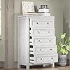AMERLIFE Farmhouse 5 Drawers Dresser for Bedroom Wood 47 Tall Dresser for Closet Natural Texture Chest of Drawers for Bedroom Living Room Hallway and Entryway Distressed White