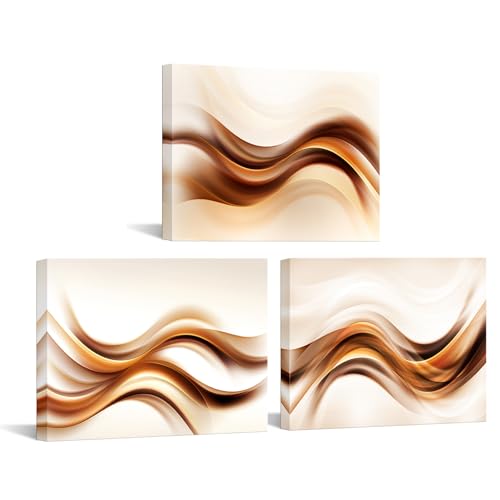 KREATIVE ARTS 3-Piece Abstract Orange and White Lines Wall Art,