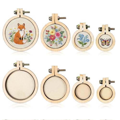 8 Sets Mini Embroidery Hoops Round Wooden Small Embroidery Hoops Cross Stitch Ring Frame for DIY Pendants Ornaments Crafts